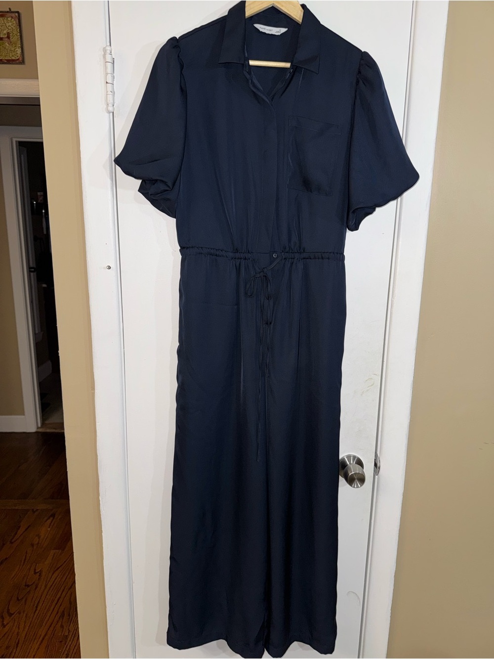 Nine West Navy Short-Sleeve Jumpsuit with Drawstring Waist